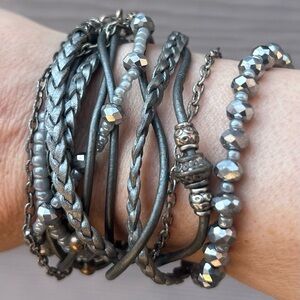 NWOT Multi-Strand Gray Beaded Leather Bracelet